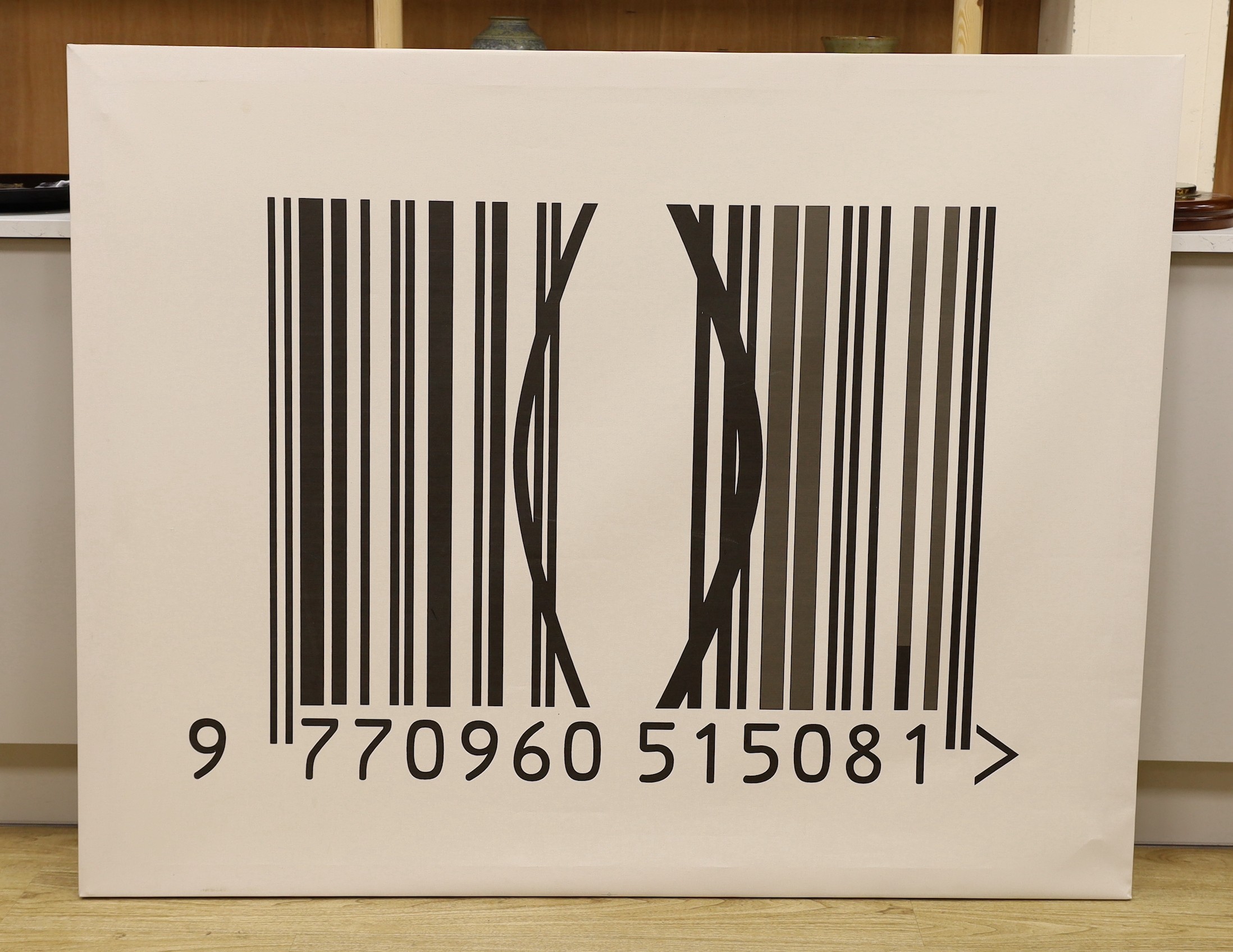 Modern British, printed canvas, 'Barcode', 112 x 142cm, unframed